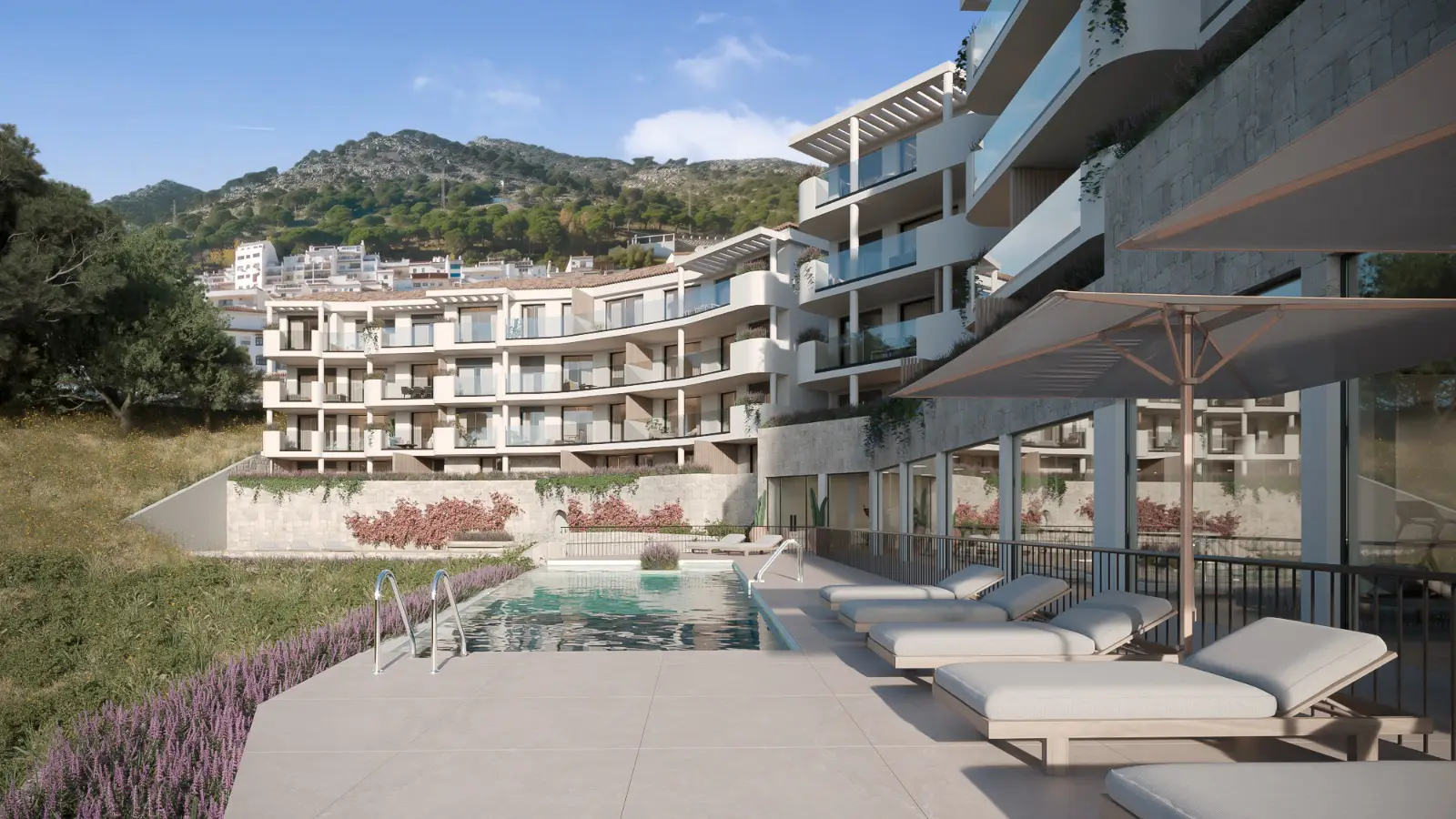 Apartment interior looking onto Med view